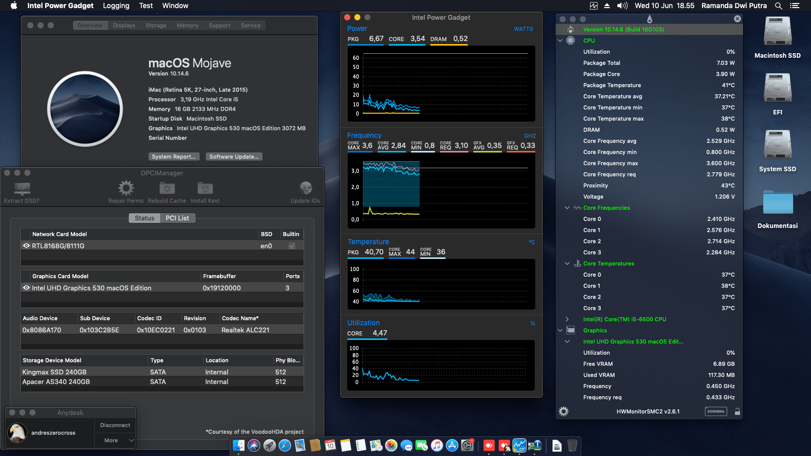 Success Hackintosh macOS Mojave 10.14.6 Build 18G103 at HP Desktop 280 G2 Microtower